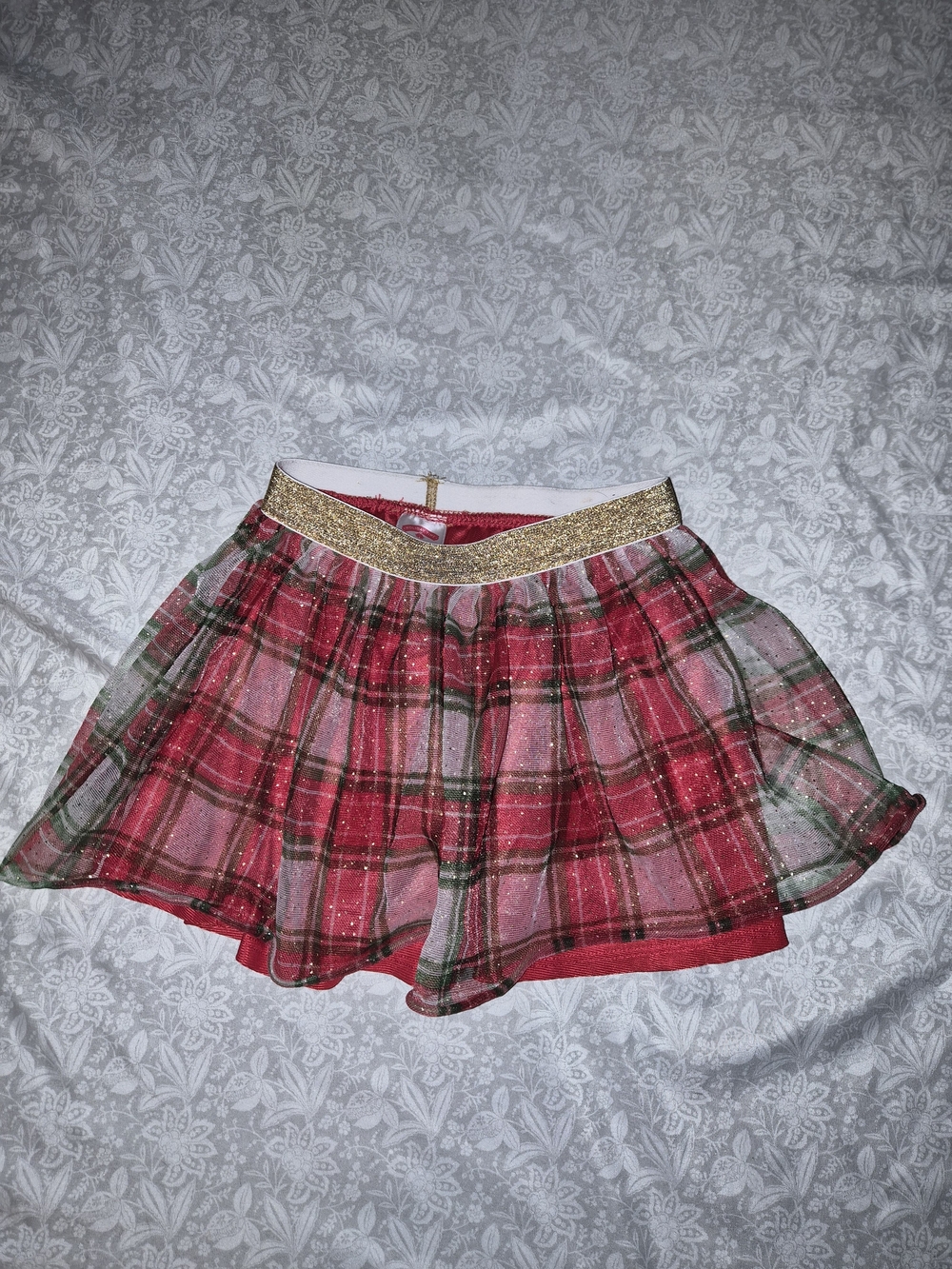 Holiday Time Red Plaid Skater Skirt with Gold Waistband